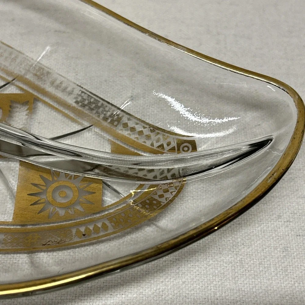 Vintage Georges Briard Glass Leaf Tray Gilded Gold‎ Accent Greek Candy Nut Dish